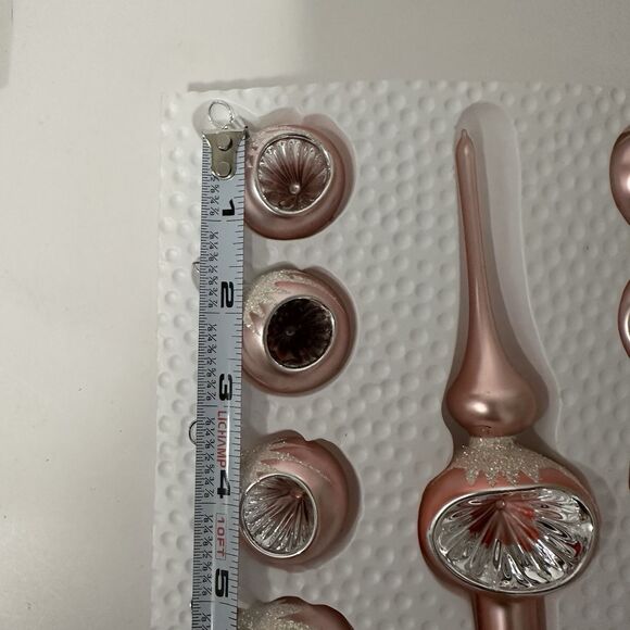 Vintage Bradford Pink Glass Indent Ornaments & Tree Topper Set Small Tree MCM - Picture 4 of 10